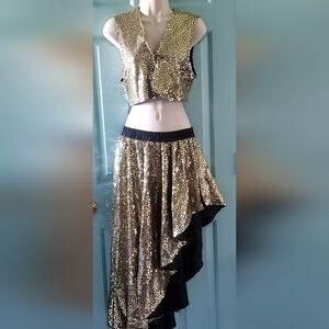 Gold Sequined Vest & Skirt Belly Dance Costume